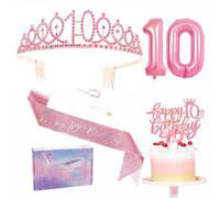 ZSYIULIA Pink 10th Birthday Decorations - Sash Tiara Set, Party Pack with Sash, Crown, Cake Topper, Number 10 Foil Balloons, Candles