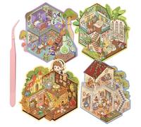 ZSYTZL 4 Sheets 3D Sticker Scene, Fantasy Dinosaur Adventure Miniature Sticker Book Waterproof Vinyl Decals with Tweezers, Landscape for Journal Phone Case Decor for Teens Adult-Wonderland Wanderings