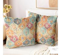 ZSYTZL Boho Throw Pillow Covers 22x22 inch Set of 2,Soft Pillowcases Bohemia Carpet Printing Pattern Decorative Sofa Living Room Bed Square Pillow Case Cushion Cover-Cream Color