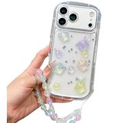 ZSYTZL Compatible with iPhone 17 Pro Case Clear Cute 3D Five Pointed Colorful Sparkling Stars with Bracelet Chain Design for Women Kawaii Protective case for iPhone 17 Pro-Colored Stars
