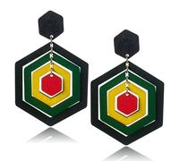 Zszkoz Juneteenth African Earrings for Women Bohemian Multilayer Colorful Wooden Drop Earring Black History Month Ethnic Jewelry, S, Wood, No Gemstone