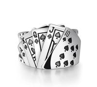 Zszkoz Poker Cards Ring Vintage Diamond Spade Flush Playing Cards Band Adjustable Stainless Steel Hip Hop Punk Poker Games Casino Gambling Open Rings Jewelry for Women Men, Metal, No Gemstone