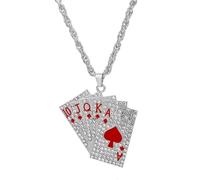 Zszkoz Punk Stainless Steel Playing Card Poker Tag Pendant Necklace for Women Men Lucky Rock Ace of Spade Heart Royal Flush Games Chain Necklace Hip Hop Unisex Jewelry Gift, S, Wood, No Gemstone