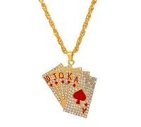 Zszkoz Punk Stainless Steel Playing Card Poker Tag Pendant Necklace for Women Men Lucky Rock Ace of Spade Heart Royal Flush Games Chain Necklace Hip Hop Unisex Jewelry Gift, S, Wood, No Gemstone