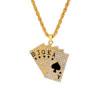 Zszkoz Punk Stainless Steel Playing Card Poker Tag Pendant Necklace for Women Men Lucky Rock Ace of Spade Heart Royal Flush Games Chain Necklace Hip Hop Unisex Jewelry Gift, S, Wood, No Gemstone
