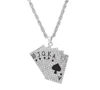 Zszkoz Punk Stainless Steel Playing Card Poker Tag Pendant Necklace for Women Men Lucky Rock Ace of Spade Heart Royal Flush Games Chain Necklace Hip Hop Unisex Jewelry Gift, S, Wood, No Gemstone