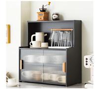 ZT6F Standing Kitchen Cabinet with Glass Doors & Adjustable Shelves, Large Open Space for Microwave, Floor Storage Cabinet, Storage Cabinet for Living Room,A,61×55cm/24×21.6in