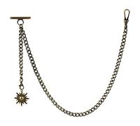 ZTA Albert Chain Bronze Pocket Watch Chain Fob Chain for Men with Sun Design Pendant Fob Swivel Clasp and T Bar