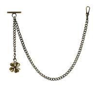 ZTA Albert Chain Bronze Pocket Watch Chain Vest Chain for Men Fob T Bar with Swivel Clasp with Four -leaf Grass Design Pendant Fob Charm