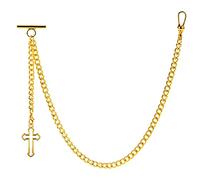 ZTA Albert Chain Gold Tone Pocket Watch Chain Fob Chain for Men Cross Pendant Design Medal Fob with T Bar Swivel Clasp