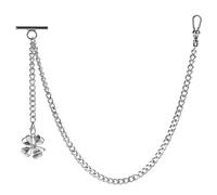 ZTA Albert Chain Silver Pocket Watch Chain Vest Chain for Men Fob T Bar with Swivel Clasp with Four -Leaf Grass Design Pendant Fob Charm