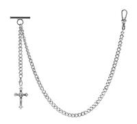 ZTA Albert Chain Silver Tone Pocket Watch Chain Fob Chain for Men Jesus Cross Pendant Design Medal Fob with T Bar Swivel Clasp