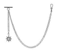 ZTA Albert Chain Silver Tone Pocket Watch Chain Fob Chain for Men with Sun Design Pendant Fob Swivel Clasp and T Bar