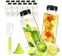 ztarraum 12pcs 12oz Plastic Juice Bottles, Reusable Juice Containers with Black Tamper Proof Lids, Brush, Funnel and Labels, Clear Juice Bottles for Juicing, Smoothie and Homemade Beverages