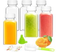 ztarraum Plastic Juice Bottles, Reusable Juice Containers with White Tamper Proof Lids, Brush, Funnel and Labels, Clear Juice Containers for Juicing, Smoothie and Homemade Beverages (6PCS 8oz)