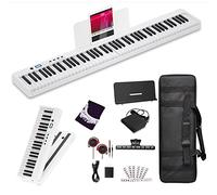 ZTBGY Folding Piano Electric Piano Keyboard with Stand Full Size Upgrade Wood Grain Touch Sensitive 88 Keys Digital Piano with Bluetooth MIDI Portable Piano Keyboard for Beginner (White)