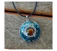 ZTBH Orgone Pendant Blue Apatite & Tiger Eye Crystal Mineral Stone Aluminum Shavings, Orgone Pendant Necklace 7 Chakras w/Crystals Stones Orgone Pendant