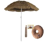 ZTCHSENZT 1.45X2.4M Beach Umbrella With Push Button Tilt, Adjustable Height Hawaiian Straw Parasol, Uv Protection Portable Patio Chair Umbrella For Pool, Balcony(Straw Umbrella+2Pcs)
