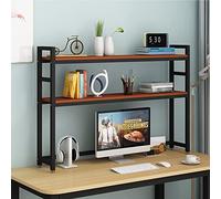 ZTCHSENZT 2 Tier Adjustable Shelving Unit Storage Rack Desktop Bookshelf Open Desktop Bookcase Adjustable Storage Rack Multipurpose CountertopBookshelf,Black+oak-135 * 25cm