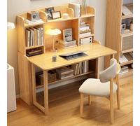 ZTCHSENZT Convertible Folding Desk with Bookshelf Solid Wood 31.5" Study Table Space-Saving Writing Desk with Storage Shelves for Home Office,Original Wood