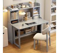 ZTCHSENZT Convertible Folding Desk with Bookshelf Solid Wood 31.5" Study Table Space-Saving Writing Desk with Storage Shelves for Home Office,Grey