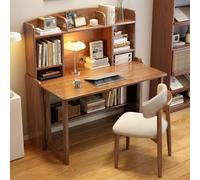 ZTCHSENZT Convertible Folding Desk with Bookshelf Solid Wood 31.5" Study Table Space-Saving Writing Desk with Storage Shelves for Home Office,Walnut
