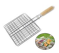 ZTCHSENZT Fish Grilling Basket, Barbecue Net Folder Wooden Handle Stainless Steel Grilled Fish Clip Barbecue Meat Vegetable Bbq Folding Grill Outdoor Picnic Camping Tools Accessor,