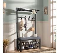 ZTCHSENZT Freestanding Entryway Hall Tree With Bench & Shoe Rack - 2-Tier Metal Frame With Soft Cushions & Double-Ended Hooks For Organized Hallway, Living Room, Or Mudroom,Black-100cm