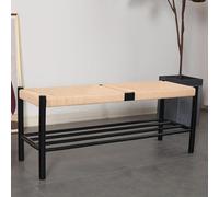 ZTCHSENZT Ottoman Stool Shoe Bench - Modern Farmhouse Design With Hand-Woven Cotton Rope - Indoor/Outdoor Shoe Rack For Bedroom Entryway Hallway - Natural Oak Finish,Black-110x35x45cm