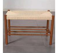 ZTCHSENZT Ottoman Stool Shoe Bench - Modern Farmhouse Design With Hand-Woven Cotton Rope - Indoor/Outdoor Shoe Rack For Bedroom Entryway Hallway - Natural Oak Finish,Walnut-70x35x45cm