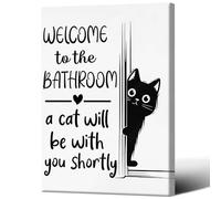 ZTCYBWH Black Cat Wall Art Posters Minimalist Black and White Bathroom Posters Canvas Print Home Wall Decor For Welcome To The Will Be With You Shortly Decor 12X18 in Unframed
