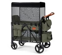 ZTDM Wagon Stroller for 2 Kids, High Seat & 5 Point Harness, Foldable All-Terrain Wagon for Toddler with Canopy, Parent Organizer, Shoulder Bag, Adjustable Handlebar, Ultimate Double (Green)