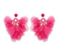 Ztech Handmade Boho Summer Fabric Flower Tassel Earrings for Women Perfect for Tropical Beach Vacation Party Statement Fashion Jewelry, Uniform size, Chiffon, No Gemstone