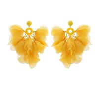 Ztech Handmade Boho Summer Fabric Flower Tassel Earrings for Women Perfect for Tropical Beach Vacation Party Statement Fashion Jewelry, Uniform size, Chiffon, No Gemstone