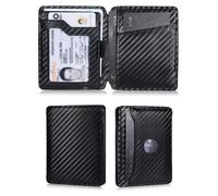 ZTELLHIM Slim Wallet for Men | Rfid Blocking Bifold Minimalist Front Pocket Wallets | Compact Full Grain Leather ID Credit Card Wallet | Magnetic Closure | Ultra Thin, Carbon Fiber Black, 3.86"×3.15"×