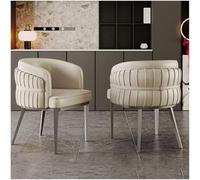 ZTGL Dining Chairs with Arms Set of 2, Mid-Century Modern Upholstered Barrel Accent Chairs with Curved Backrest Faux Leather Dining Chairs for Dining Room, Kitchen, Vanity, Living Room,Beige