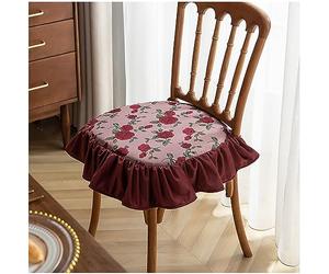 ZTGL Luxury Ruffled Chair Pad, Dining Room Chair Cushions with Ties, Double sided, Country Farmhouse Vintage, Elegant Jacquard Embroidery Décor, 18" x 18", Plus Ruffle,A,(2 Pcs)
