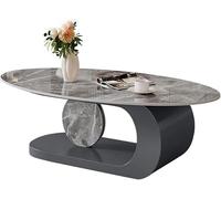 ZTGL Modern Marble Coffee Table, Oval Coffee Tables for Living Room, Elegant Coffee Table with Metal Base, Multifunctional Low Table for Home, Office,Gray A,100x50x42cm
