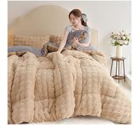 ZTGL Warmth Thicker Quilt Comforter, Super Soft Thick Winter Warm Blanket, Faux Rabbit Fur Weighted Blankets for Beds, Reversible Luxury Fluffy Fleece Double Bedding,Khaki,150x200cm(2kg)