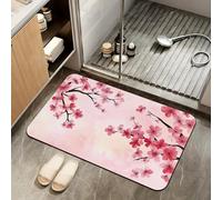 ZTHLL Pink Flower Bath Mat,Cherry Blossom Diatomaceous Earth Bath Mat,Rubber Backing Quick Dry Absorbent Washable Bathroom Rugs for Tub Non Slip 17"x29.5"