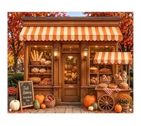 ZTHMOE Fabric 10x8ft Fall Bakery Photography Backdrop Bread Pumpkin Banner | Autumn Dessert Shop Cake Pie Background, Thanksgiving Day Maple Leaves Party Decorations, Family Photo Props, Grommets, 1PC