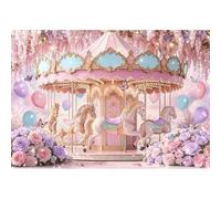 ZTHMOE Fabric 10x8ft Spring Pink Carousel Photography Backdrop Fantasy Floral Garden Flowers Princess Butterfly Background Girls Kids Party Decorations Photo Banner Props