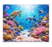 ZTHMOE Fabric 10x8ft Under The Sea Photography Backdrop Ocean Underwater World Animals Tropical Fish Dolphin Turtle Mermaid Sunlight Background Kids Party Decorations Photo Props