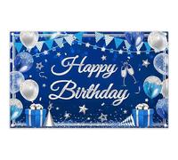 ZTHMOE Fabric 72x43inch Happy Birthday Photography Backdrop Glitter Ball Blue and Silver Shiny Star Champagne Background Men Women Celebration Party Decoratins Adults Photo Props