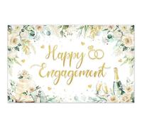 ZTHMOE Fabric 72x43inch Happy Engagement Backdrop She Said Yes Green Leaves Rose Diamond Champagne Background Wedding Bride to Be Party Decorations Photo Banner Booth