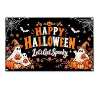 ZTHMOE Fabric 72x43inch Happy Halloween Backdrop Spooky Ghost Banner | Black Cute Pumpkins Spider Bat Photography Background, Trick or Treat Party Decorations, Kids Boo Photo Props, Polyester
