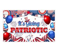 ZTHMOE Fabric 72x43inch Patriotic Backdrop American Flag 4th of July Memorial National Independence Day Veterans Balloons Photography Background Party Decorations Photo Props