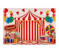 ZTHMOE Fabric 7x5ft Carnival Circus Photography Backdrop Red and White Striped Awning Tent Popcorn Balloon Background Kids Halloween Party Decorations Photo Props
