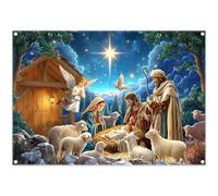 ZTHMOE Fabric 7x5ft Christmas Manger Scene Photography Backdrop Holy Nativity Religious Christian Birth of Jesus Background Baby Shower Family Party Decoratins Photo Props