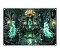 ZTHMOE Fabric 7x5ft Halloween Backdrop Horror Haunted House Ghost Skull Spooky Medieval Mansion Spider Web Photography Background Scary Party Decorations Photo Booth Props